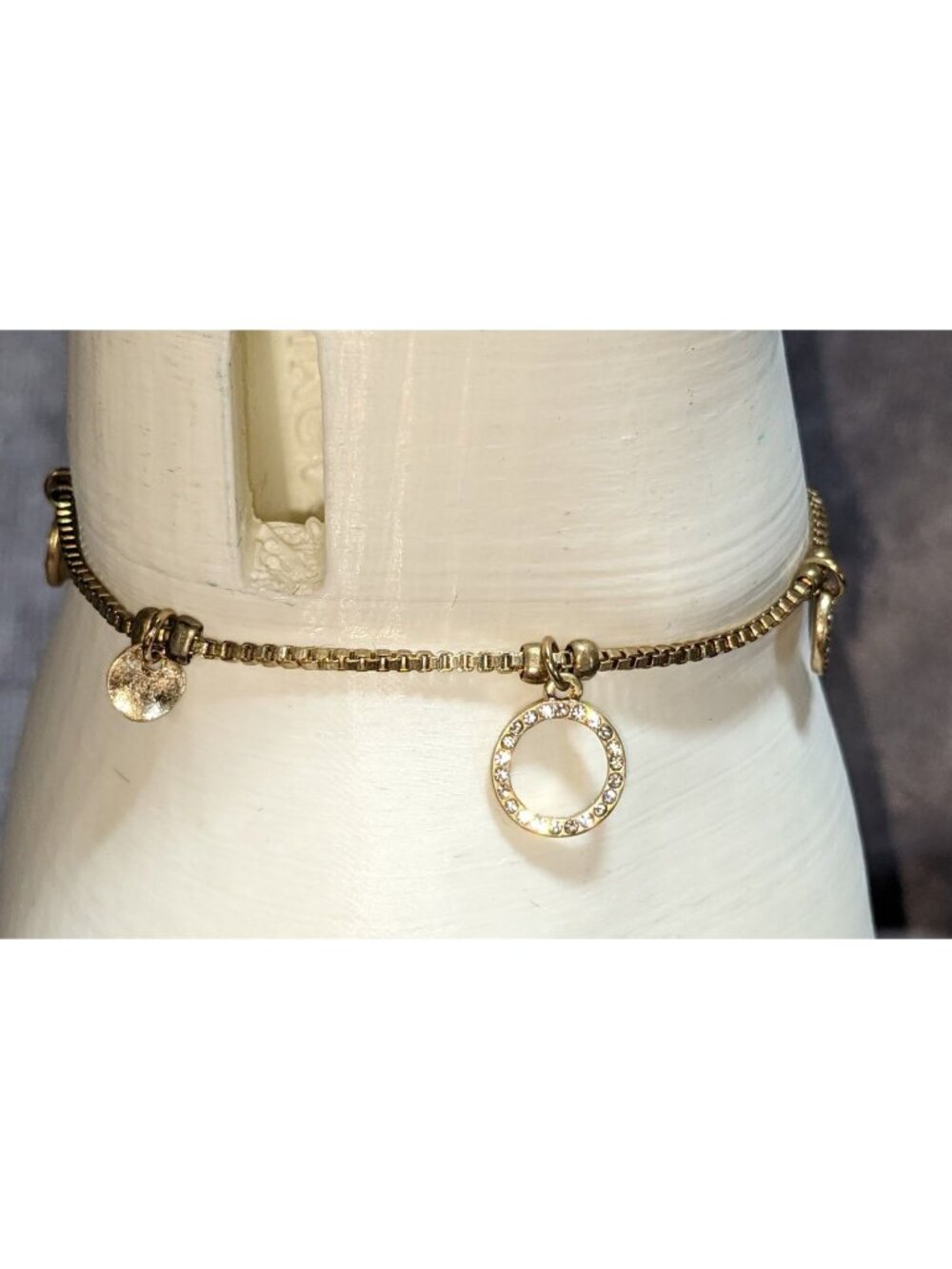 Minimalist Classic Gold Tone Adjustable Rhinestone Circle Charm Bracelet by Canv
